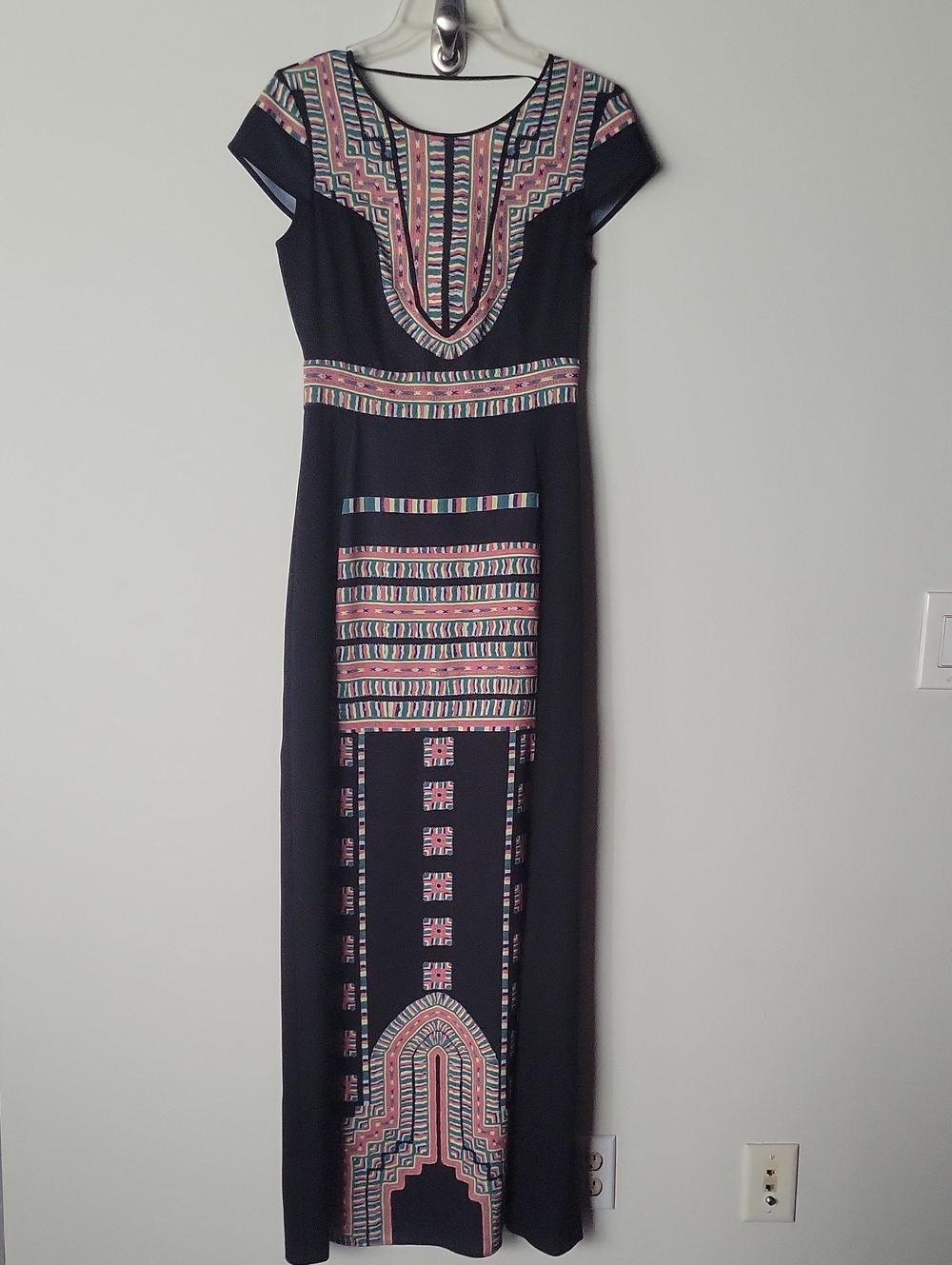 NWT BCBG Maude Ethnic Folk Boho Grecian Goddess Gypsy Aztec Maxi Long Dress 4 S